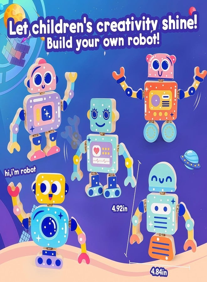 FQKIOMY Robot Toys for Kids 3-5,Montessori Wooden Learning Toy with Take Apart Features Robots,STEM Educational Play Fine Motor Games for Toddler Boys Girls - Image 5